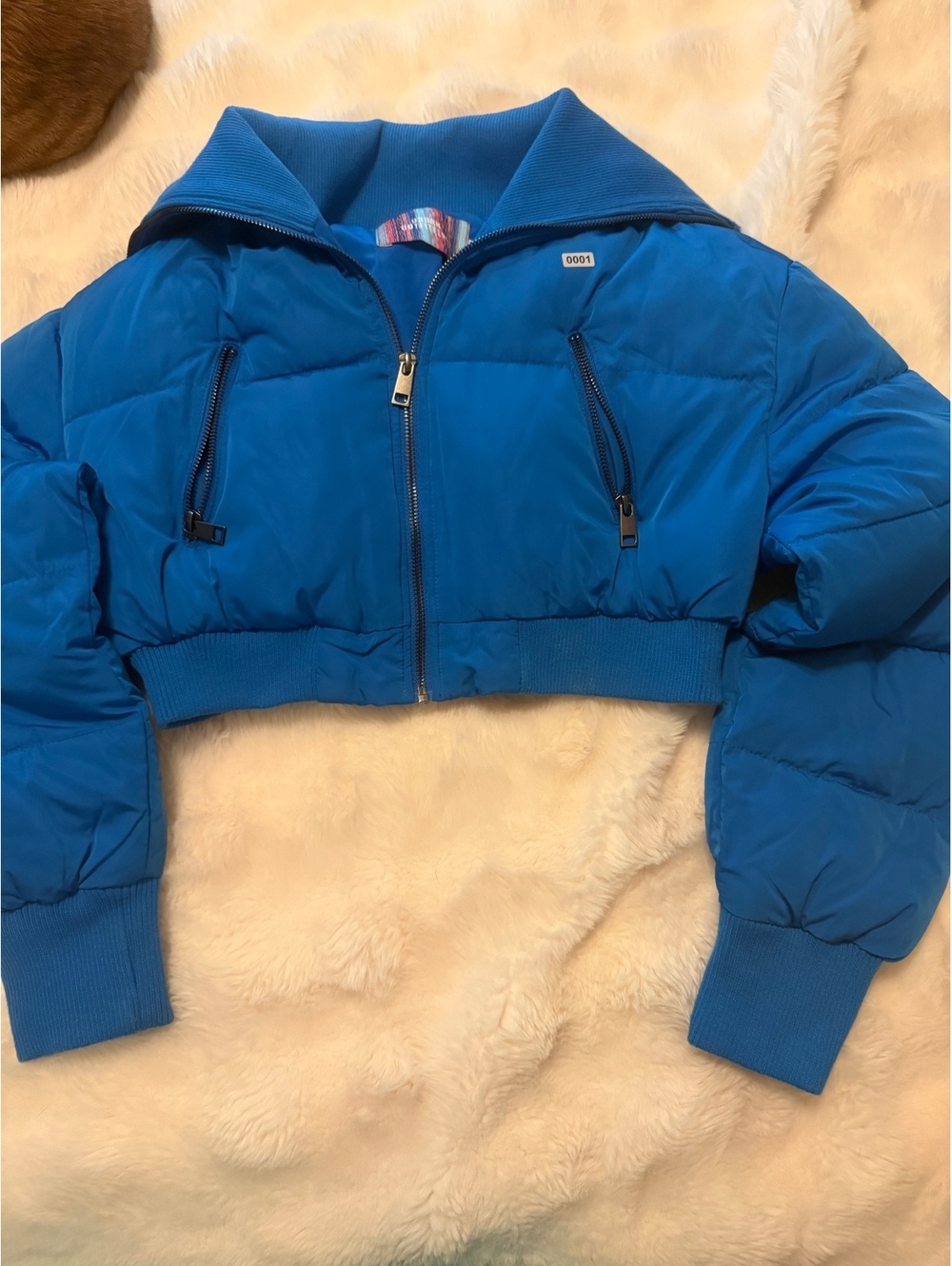 Urban Outfitters Blue Cropped Puffer Jacket Size Small